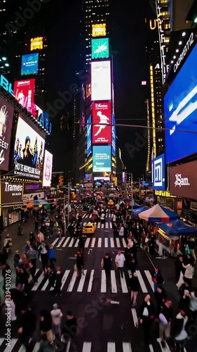 Vibrant times square nightlife: dynamic neon lights and busy crowds