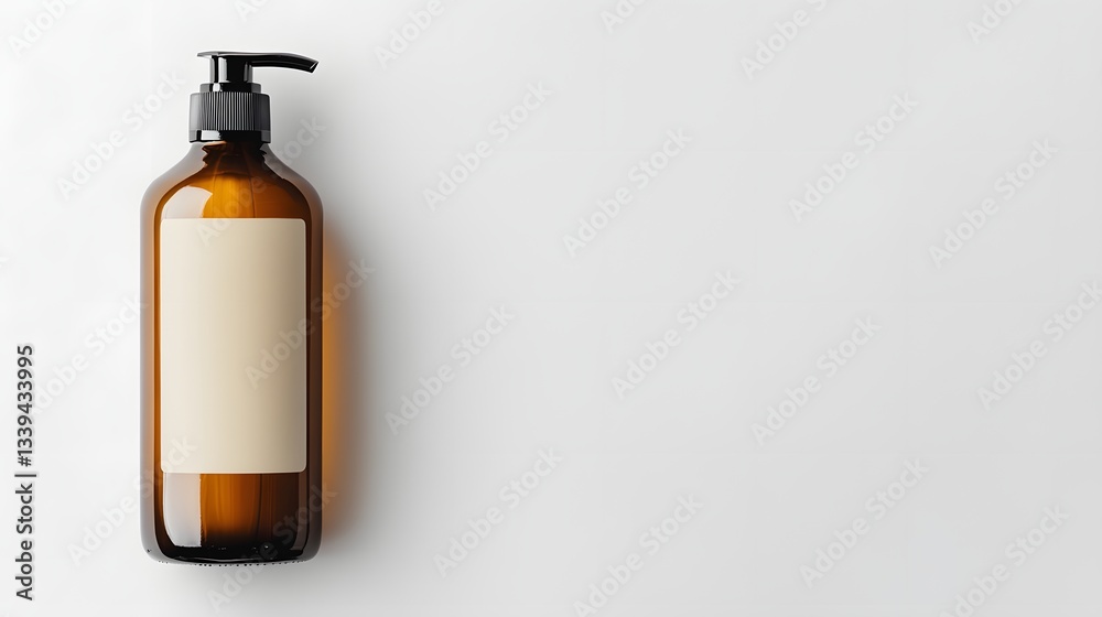 Amber Bottle with Pump Dispenser and Blank Label Amber Bottle with Pump Dispenser and Blank Label