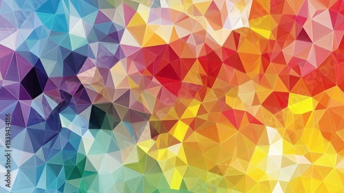 Abstract Geometric Polygonal Background: A captivating abstract design, featuring vibrant polygons in shades of yellow, orange, red, and purple