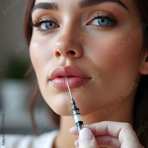A Young Woman Undergoing A Subtle Lip Enhancement Procedure, Feeling Confident And Poised, With Soft Lighting Highlighting Her Delicate Features