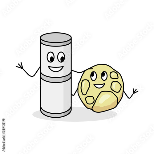 South Indian Food Puttu or steamed rice cake  with Papad. Cartoon characters who love each other