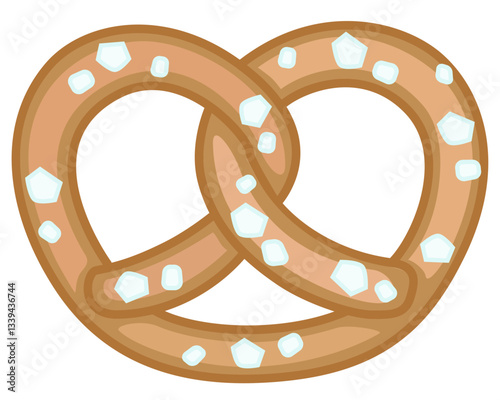 Pretzel - baked product - vector full color illustration for logo or badge. Salted brezel - Traditional German meal snack.	