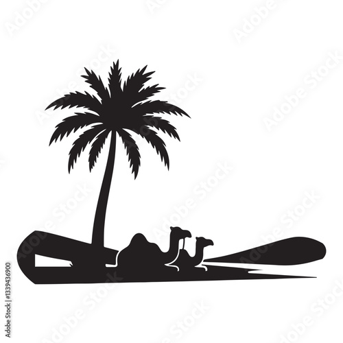 Arabian Nights: Camels and Palms in a Moonlit Scene