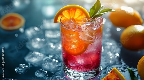 Refreshing Fruit Drink With Vibrant Colors and Ice on a Summer Day