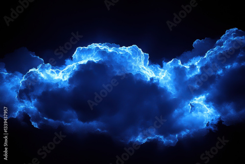 A thunderous cloud in blue ambient lighting