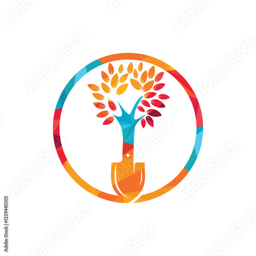 Shovel tree vector logo design. Green garden environment logo design template.