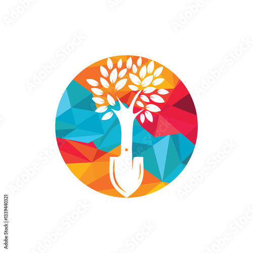 Shovel tree vector logo design. Green garden environment logo design template.