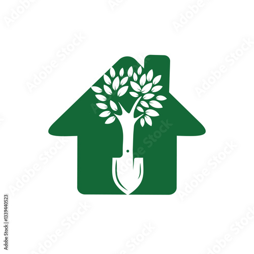 Shovel tree vector logo design. Green garden environment logo design template.