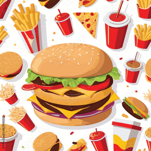 fastfood, fast, snack, food, meal, delicious, background, lunch, dinner, fat, american, burger, unhealthy, restaurant, meat, isolated, junk, menu, cheeseburger, tasty, set, hamburger, sandwich, cuisin