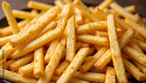 Crispy golden fries are made by cutting potatoes into thin strips, frying them until they are golden and crispy on the outside