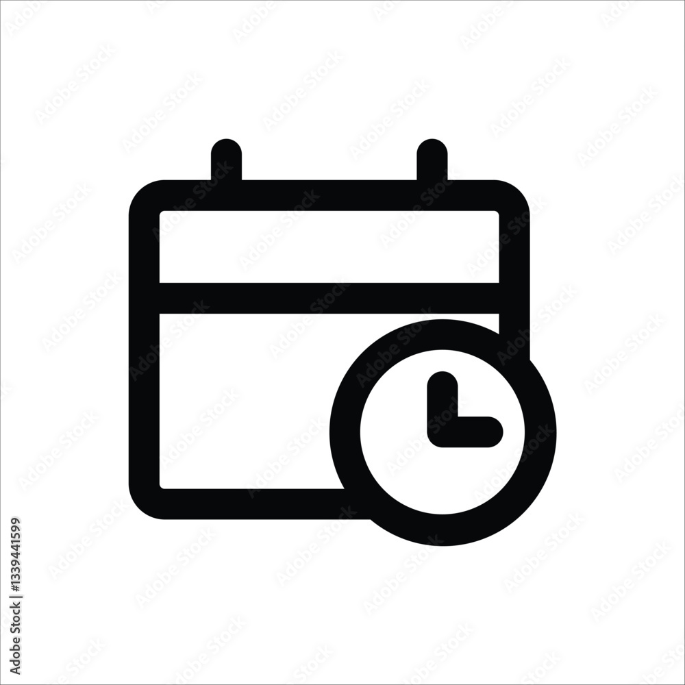 A calendar icon with a clock, indicating a scheduled event or appointment. A calendar icon with a clock, indicating a scheduled event or appointment.