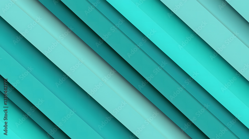 Fototapeta premium Abstract Geometric Pattern in Teal: A dynamic composition of overlapping diagonal stripes in various shades of teal creates a modern, visually engaging pattern. 