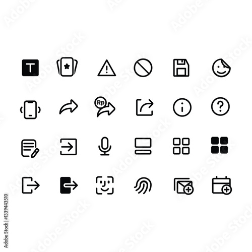 A comprehensive collection of essential UI icons for various applications and websites, covering communication, navigation, and general functions. These icons are designed with a clean, modern style