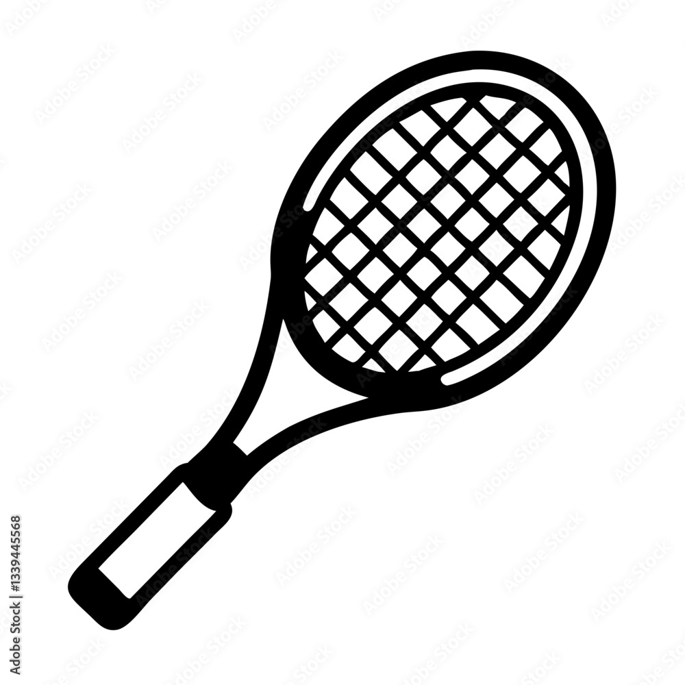 Tennis racket icon in black and white