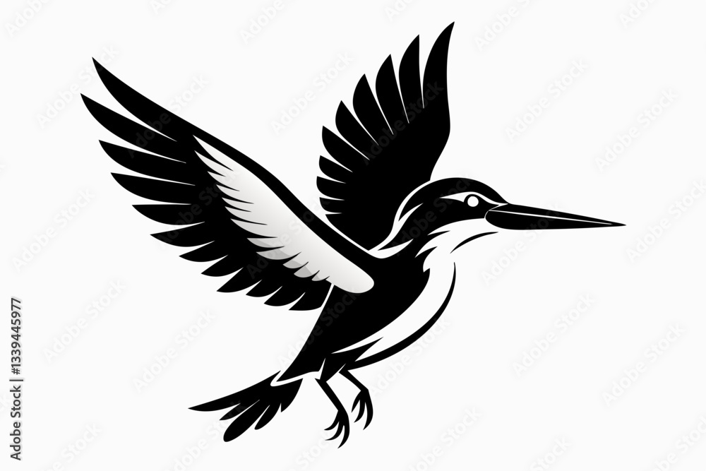 Fototapeta premium azure kingfisher is flying with two leg line art silhouette vector illustration