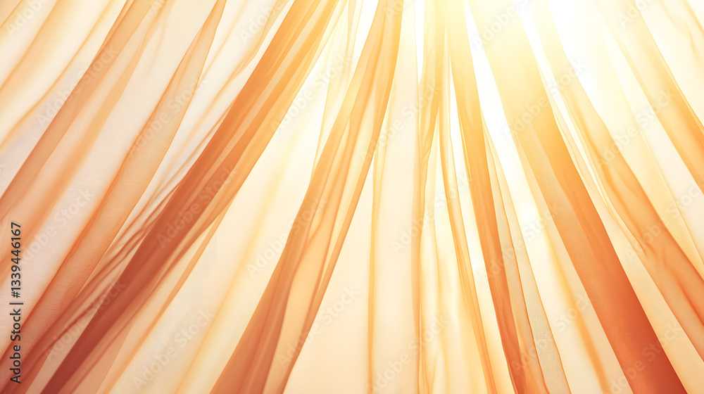 Obraz premium Radiant Sunlight Through Orange Drapes: Soft, sheer orange curtains are gently illuminated by a warm, inviting ray of sunlight, casting an ethereal glow and creating a sense of tranquility.