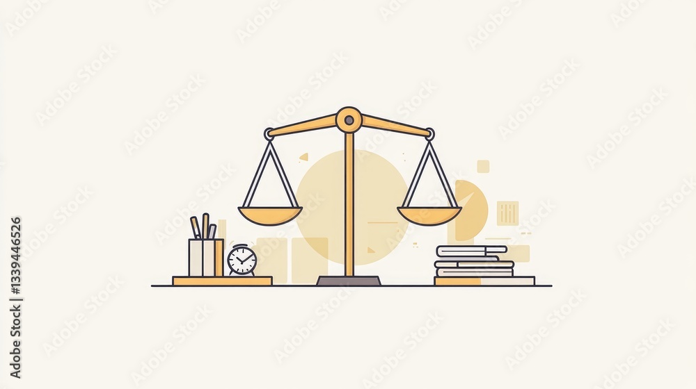 A balance scale with time on one side and work-life priorities on the other. A balance scale with time on one side and work-life priorities on the other.