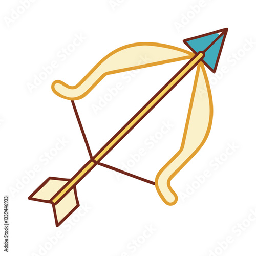 Yellow and blue bow and arrow icon for archery and hunting