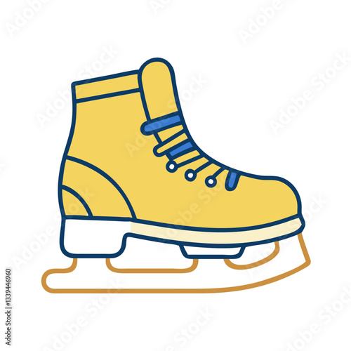 Yellow and blue ice skate icon for winter sports and skating