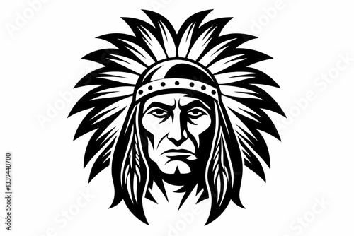 chief indian head line art silhouette vector illustration