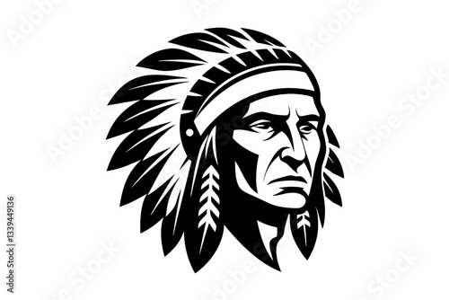 chief indian head line art silhouette vector illustration