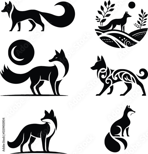 Fox Silhouette Vector | Wild Fox Illustration | Elegant Animal Clipart | Black and White Fox Logo