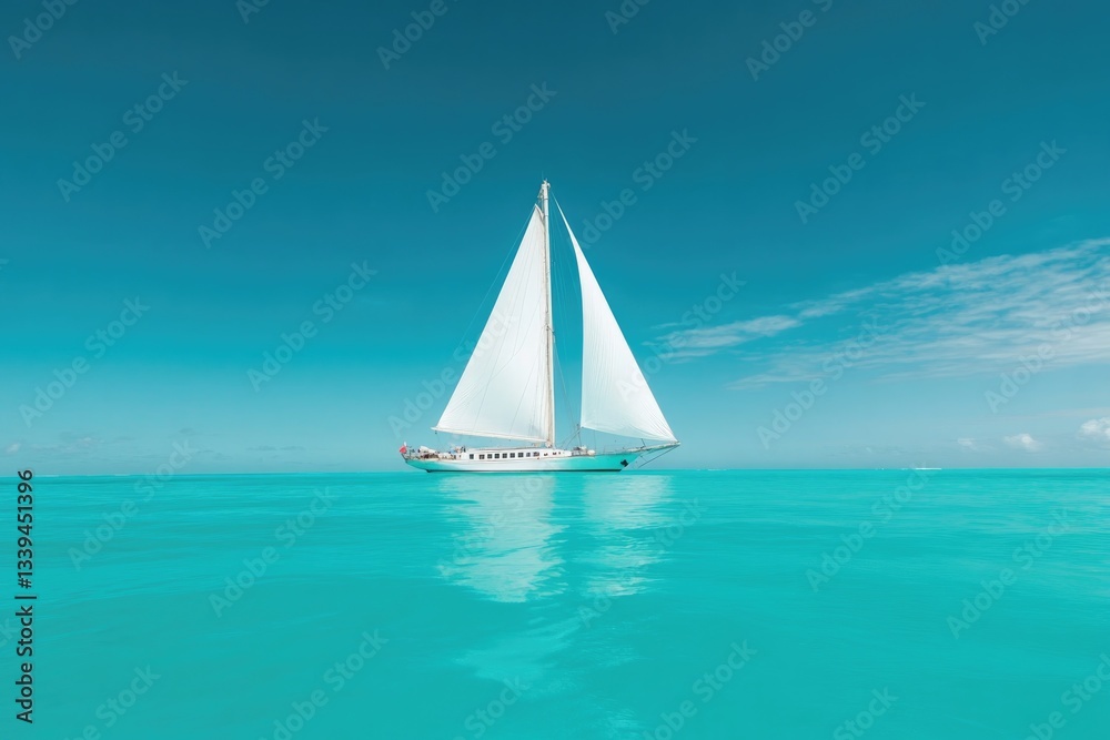 Obraz premium majestic sailing ship with billowing white sails glides effortlessly on calm turquoise waters under clear blue sky