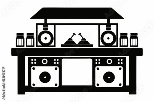 dj table line art silhouette vector illustration