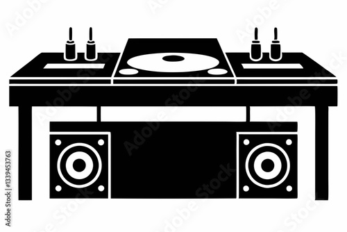 dj table line art silhouette vector illustration