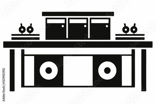 dj table line art silhouette vector illustration