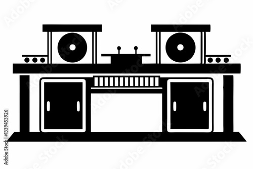 dj table line art silhouette vector illustration