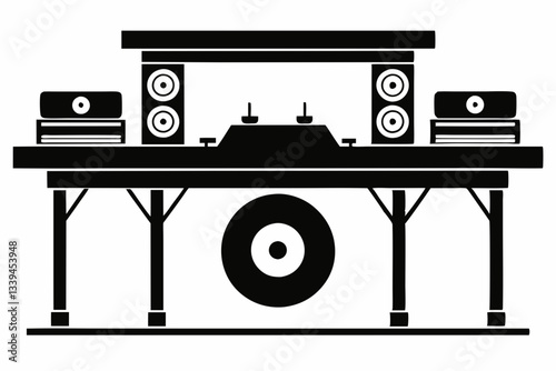 dj table line art silhouette vector illustration