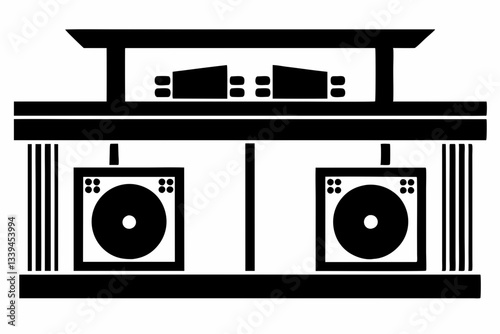 dj table line art silhouette vector illustration