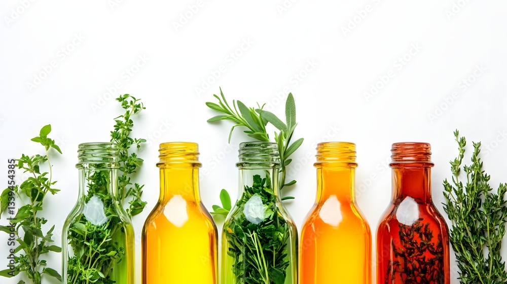 Herb Infused Oils In Colorful Glass Bottles Herb Infused Oils In Colorful Glass Bottles