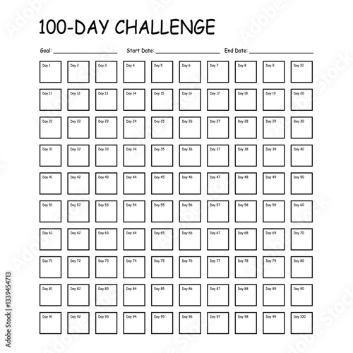 100 Day challenge calendar and goal Planner. Daily tracker with motivation word and goals. Plan your day make dream happen. Habit Tracker. Minimalist simple planner.