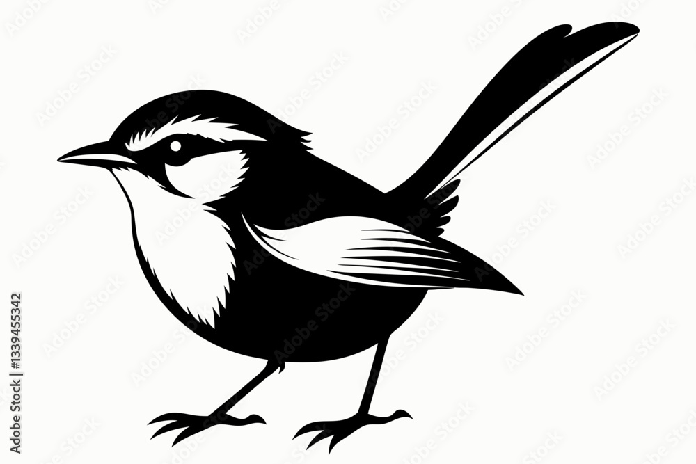 Obraz premium fairy wren line art silhouette vector illustration