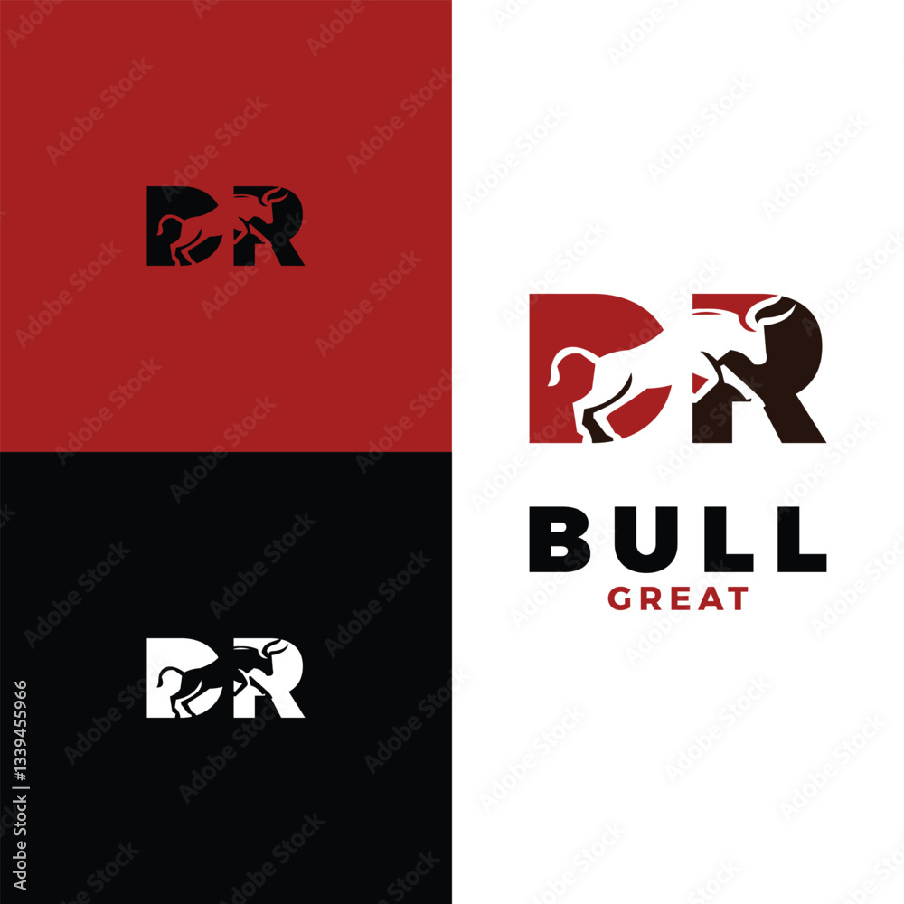 initial letter dr bull negative space icon logo design template