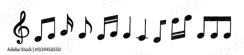 Music notes icons set. Black notes symbol on white background, vector 10 eps.