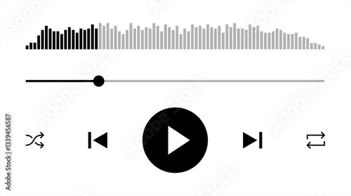 Media music player interface isolated on white background. Multimedia frame template. Mockup live stream window, player. Online broadcasting. Multimedia navigation, vector 10 eps.