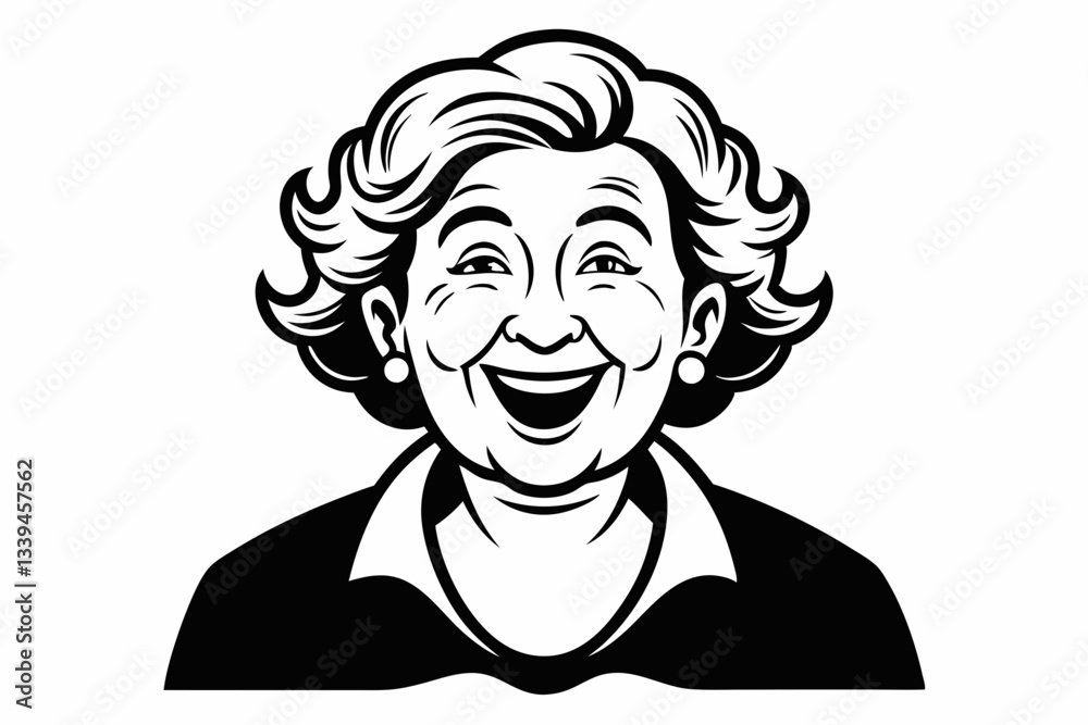 happy old woman line art silhouette vector illustration happy old woman line art silhouette vector illustration