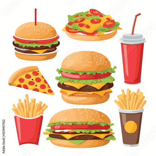 fastfood, fast, snack, food, meal, delicious, background, lunch, dinner, fat, american, burger, unhealthy, restaurant, meat, isolated, junk, menu, cheeseburger, tasty, set, hamburger, sandwich, cuisin