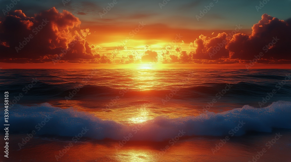Golden Sunlight and Waves During Sunset at a Peaceful Ocean Location Golden Sunlight and Waves During Sunset at a Peaceful Ocean Location