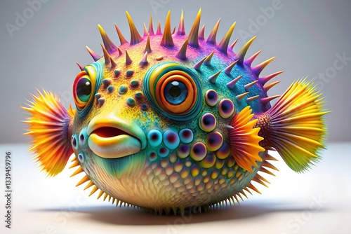 Retro Groovy Disco Psychedelic Puffer fish in Vibrant Colors and Funky Patterns photo