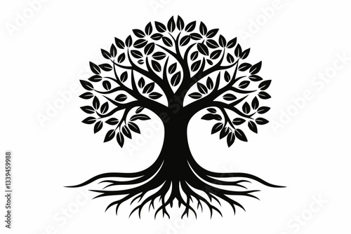 mangrove tree and roots vector elegant logo line art silhouette vector illustration