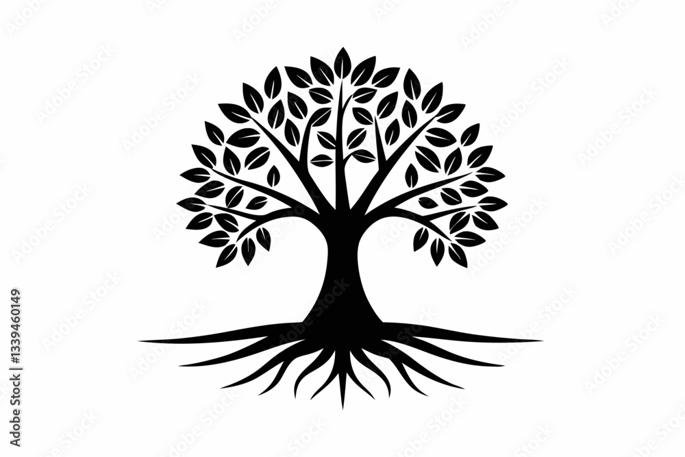 mangrove tree and roots vector elegant logo line art silhouette vector illustration