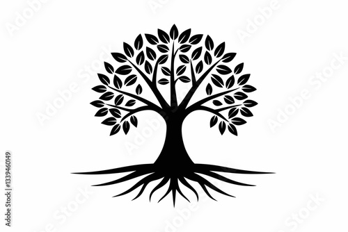 mangrove tree and roots vector elegant logo line art silhouette vector illustration