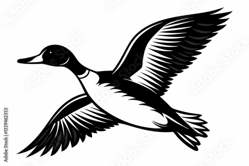 pintail duck flying line art silhouette vector illustration