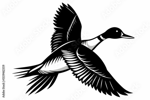 pintail duck flying line art silhouette vector illustration