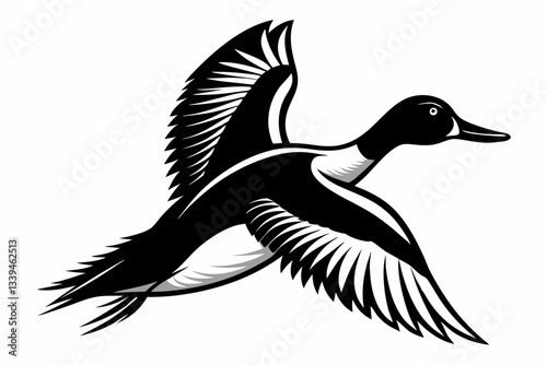 pintail duck flying line art silhouette vector illustration