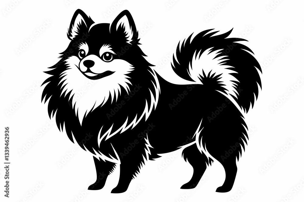 Fototapeta premium pomeranian dog line art silhouette vector illustration
